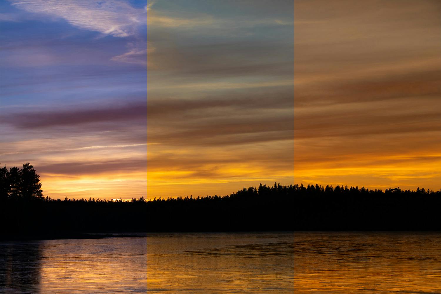 Billed med tre forskellige hvidbalanceindstillinger